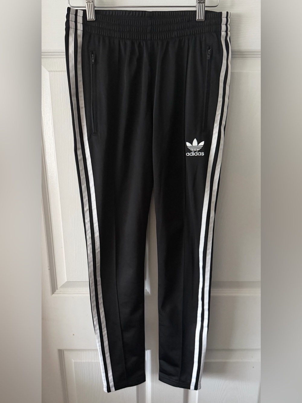 Adidas Black Track Joggers with White Side Stripes